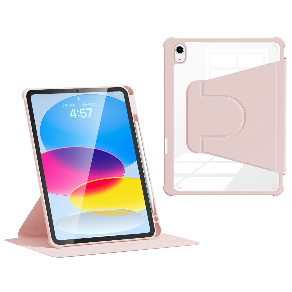 For iPad (2025) / 10.9 (2022) Case Protective surface PU Leather+Acrylic+TPU Wake/sleep Tablet Cover - Pink