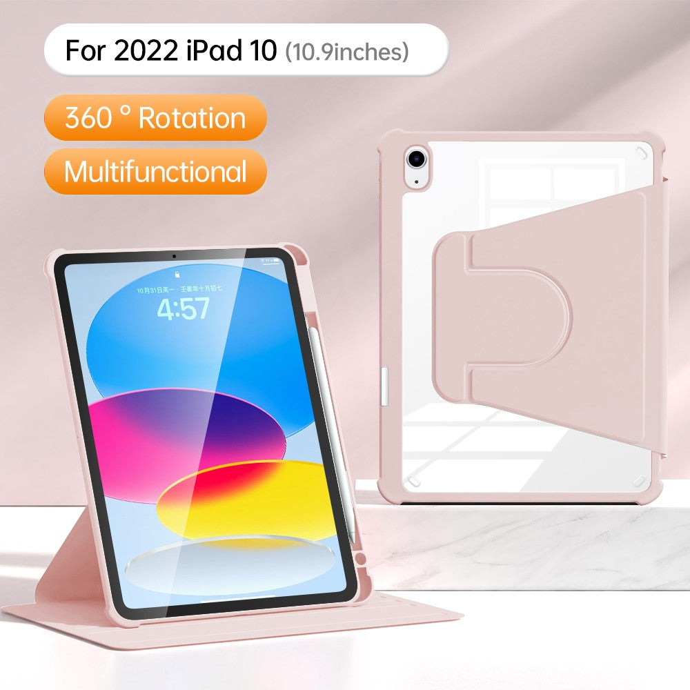 For iPad (2025) / 10.9 (2022) Case Protective surface PU Leather+Acrylic+TPU Wake/sleep Tablet Cover - Pink
