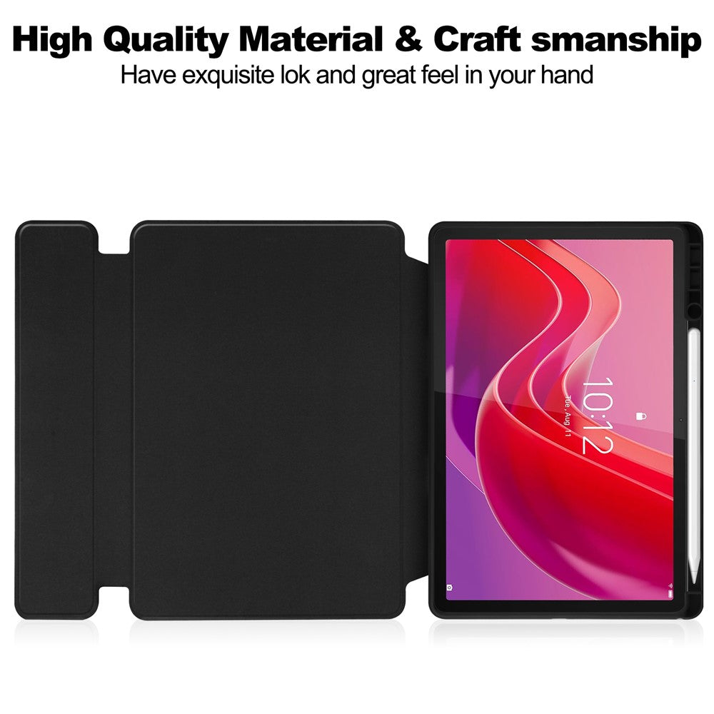For Lenovo Idea Tab / Tab M11 / Xiaoxin Pad 11 2024 Case PU+Acrylic Tablet Stand Cover with Bluetooth-compatible Keyboard - Black