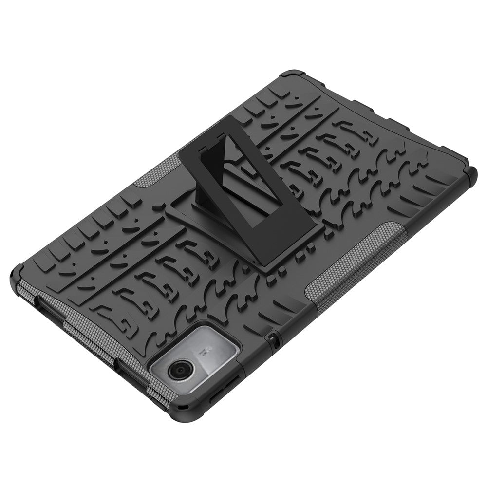 For Lenovo Tab M11 / Xiaoxin Pad 11 2024 Case Tire Texture TPU+PC Tablet Cover with Kickstand - Black