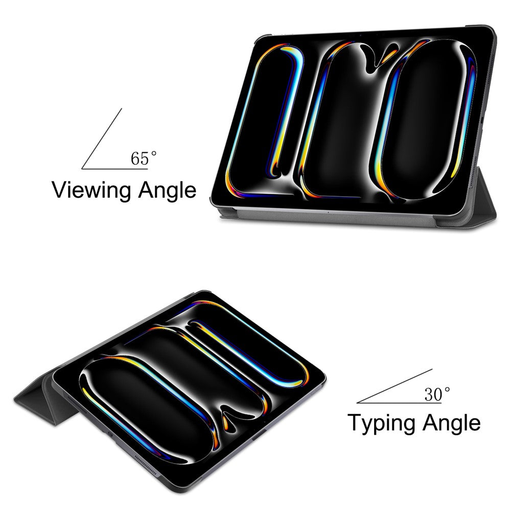 For iPad Pro 11 (2025) / 11 (2024) Case PC+PU Auto Wake Sleep Tablet Shell with Tri-fold Stand - Black