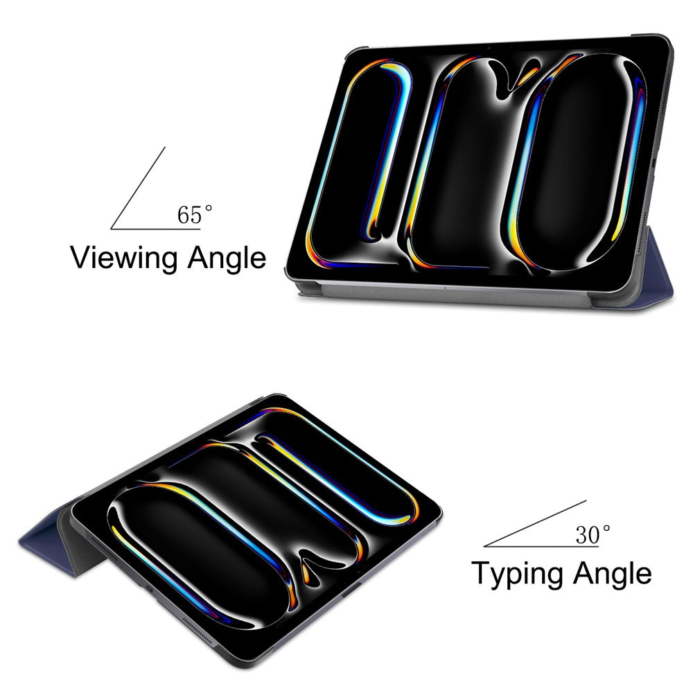 For iPad Pro 11 (2025) / 11 (2024) Case PC+PU Auto Wake Sleep Tablet Shell with Tri-fold Stand - Blue