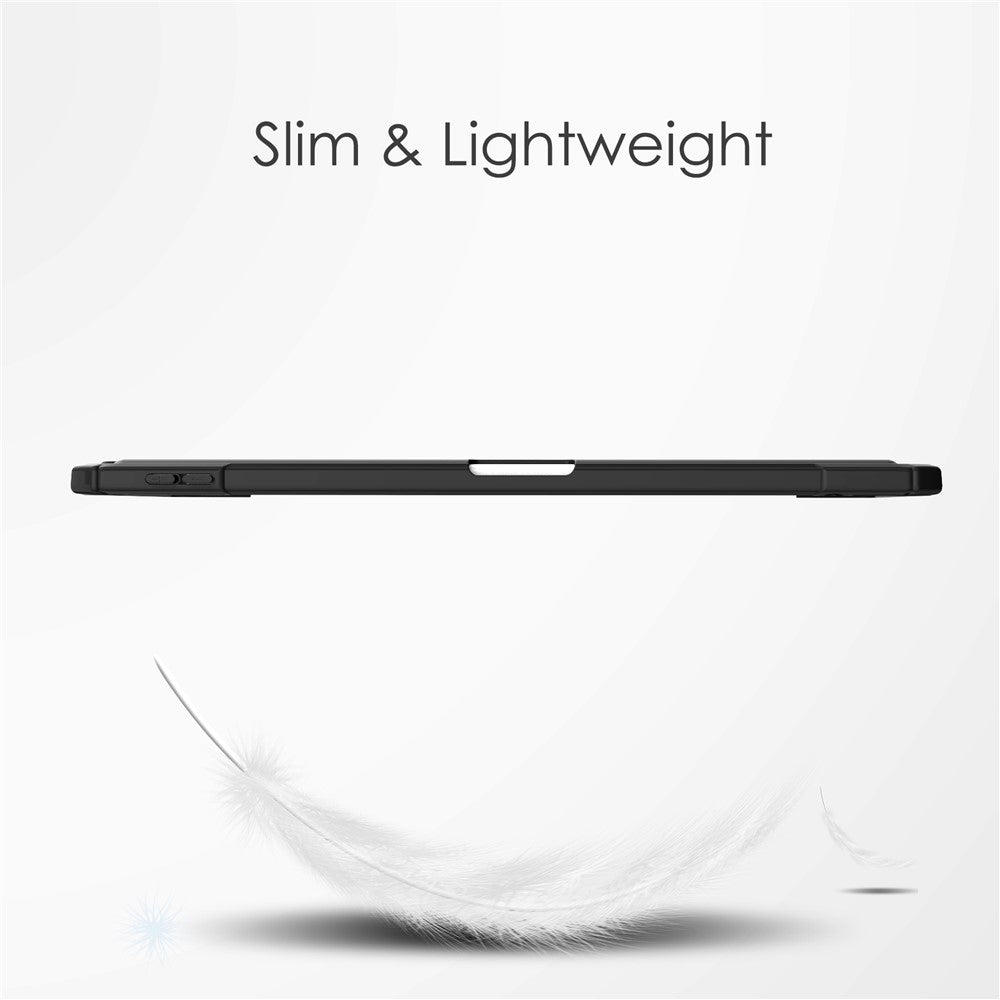 For iPad Air 11 (2025) / (2024) Clear Case PU Leather Auto Wake Sleep Protective Cover with Pen Slot - Black