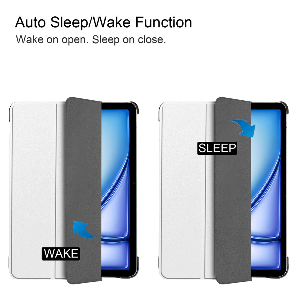 For iPad Air 11 (2025) / (2024) Case PU Leather Protective Tri-Fold Stand Smart Cover - White