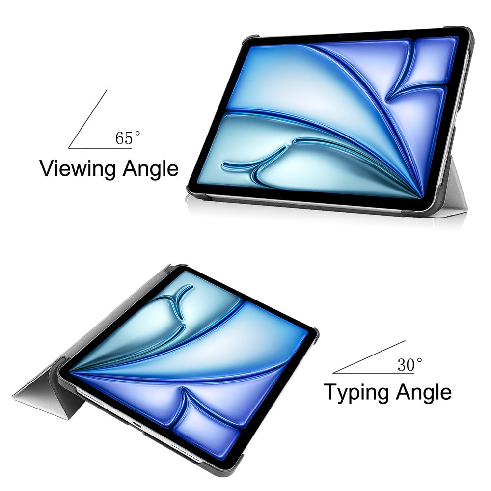 For iPad Air 11 (2025) / (2024) Case PU Leather Protective Tri-Fold Stand Smart Cover - White