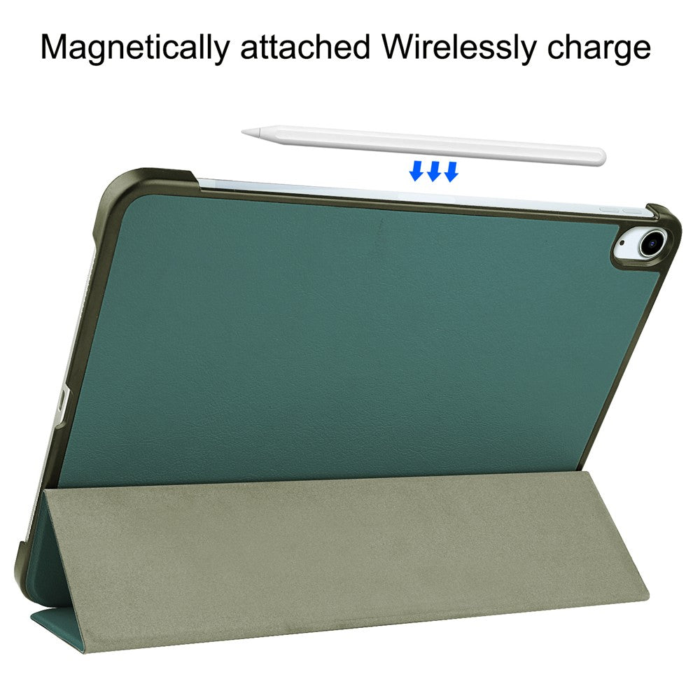 For iPad Air 11 (2025) / (2024) Case PU Leather Protective Tri-Fold Stand Smart Cover - Blackish Green