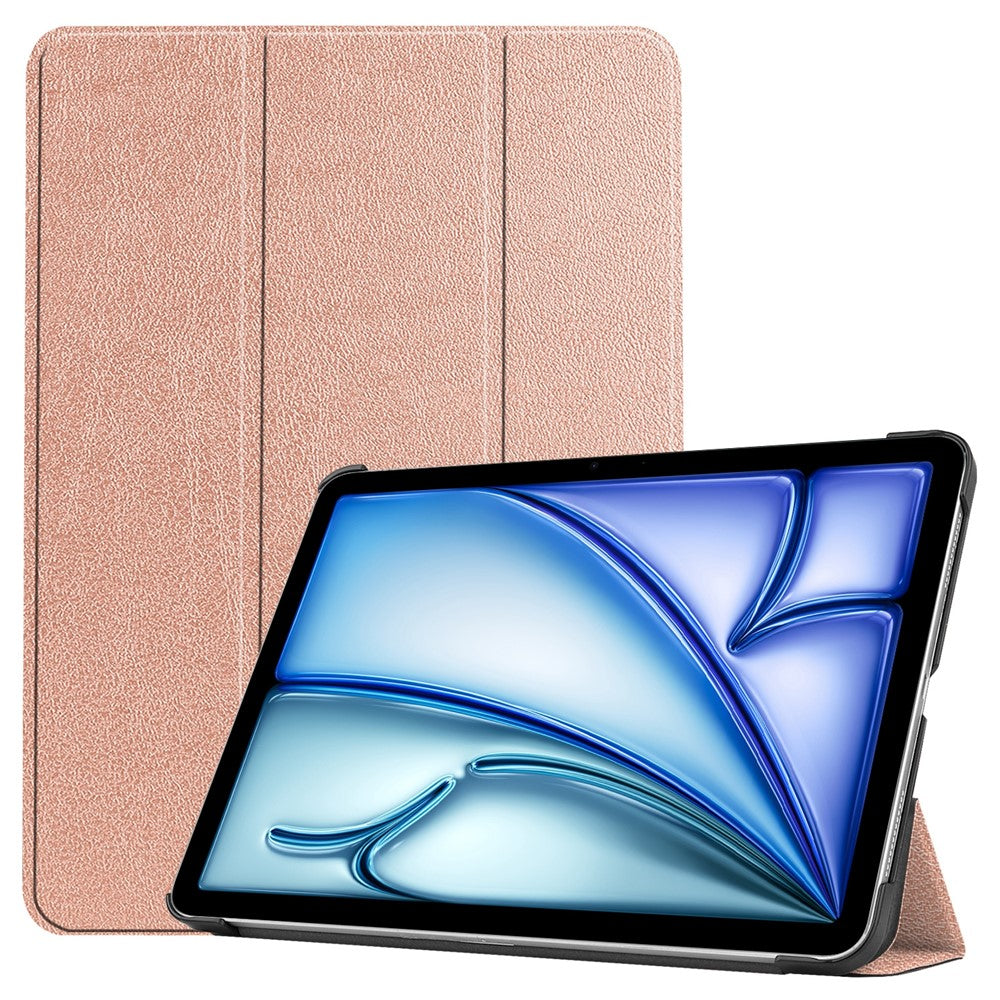 For iPad Air 11 (2025) / (2024) Case PU Leather Protective Tri-Fold Stand Smart Cover - Rose Gold