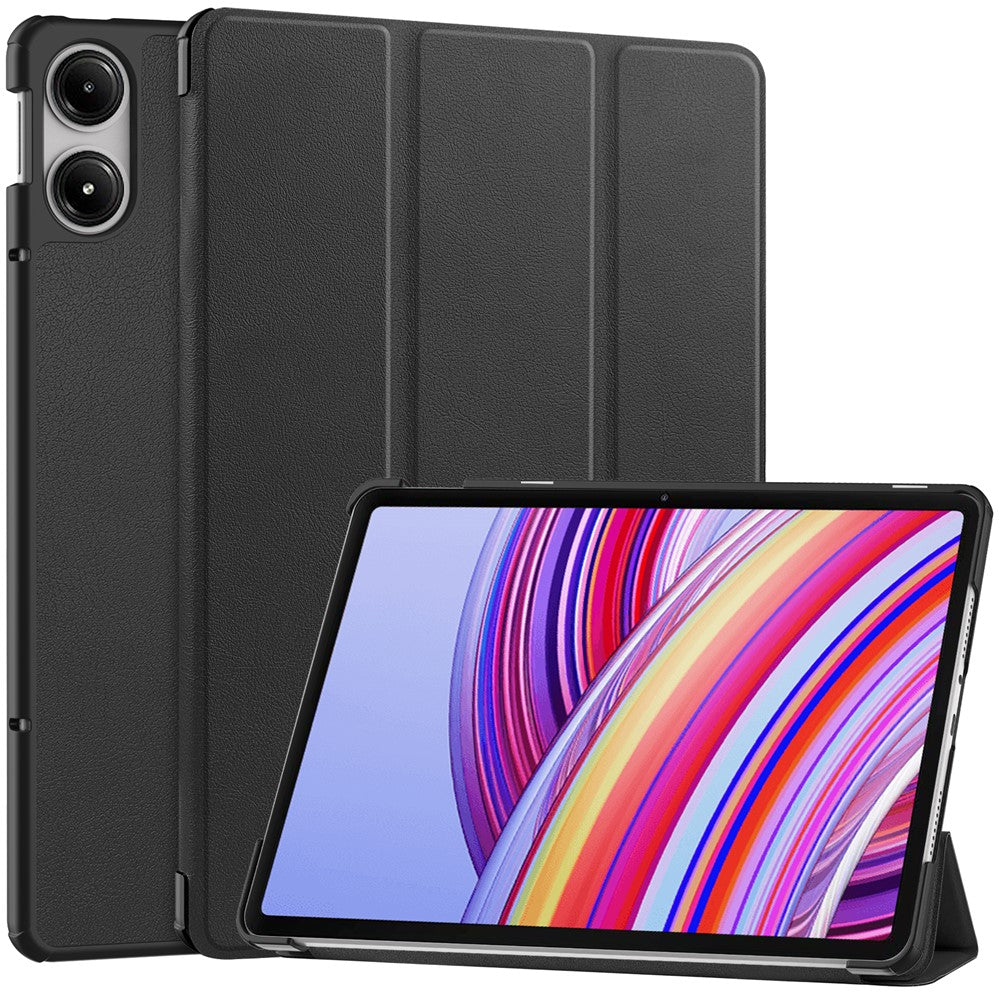 Tablet Case for Xiaomi Redmi Pad Pro / Redmi Pad Pro 5G / Poco Pad Tri-Fold Stand Leather Cover - Black
