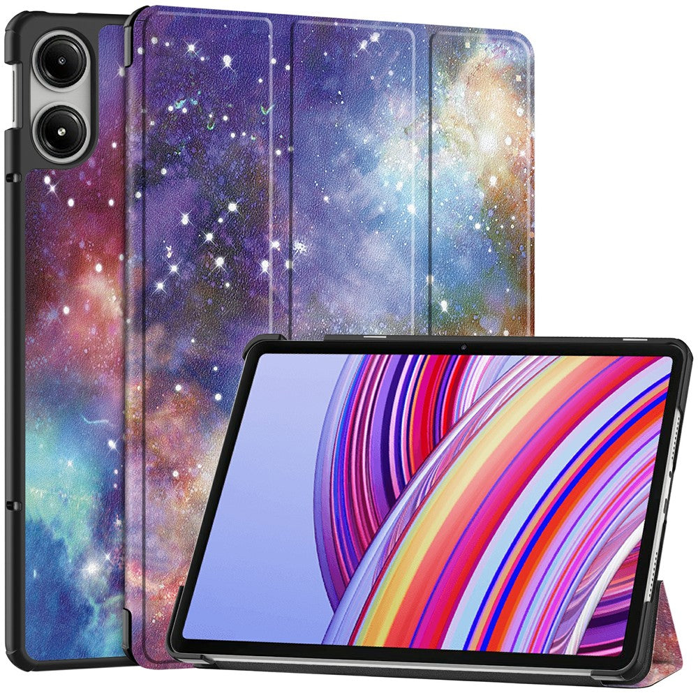 Tablet Case for Xiaomi Redmi Pad Pro/Pad Pro 5G/Xiaomi Poco Pad 4G Auto Wake/Sleep Trifold Stand Pattern Printed Leather Cover - Galaxy