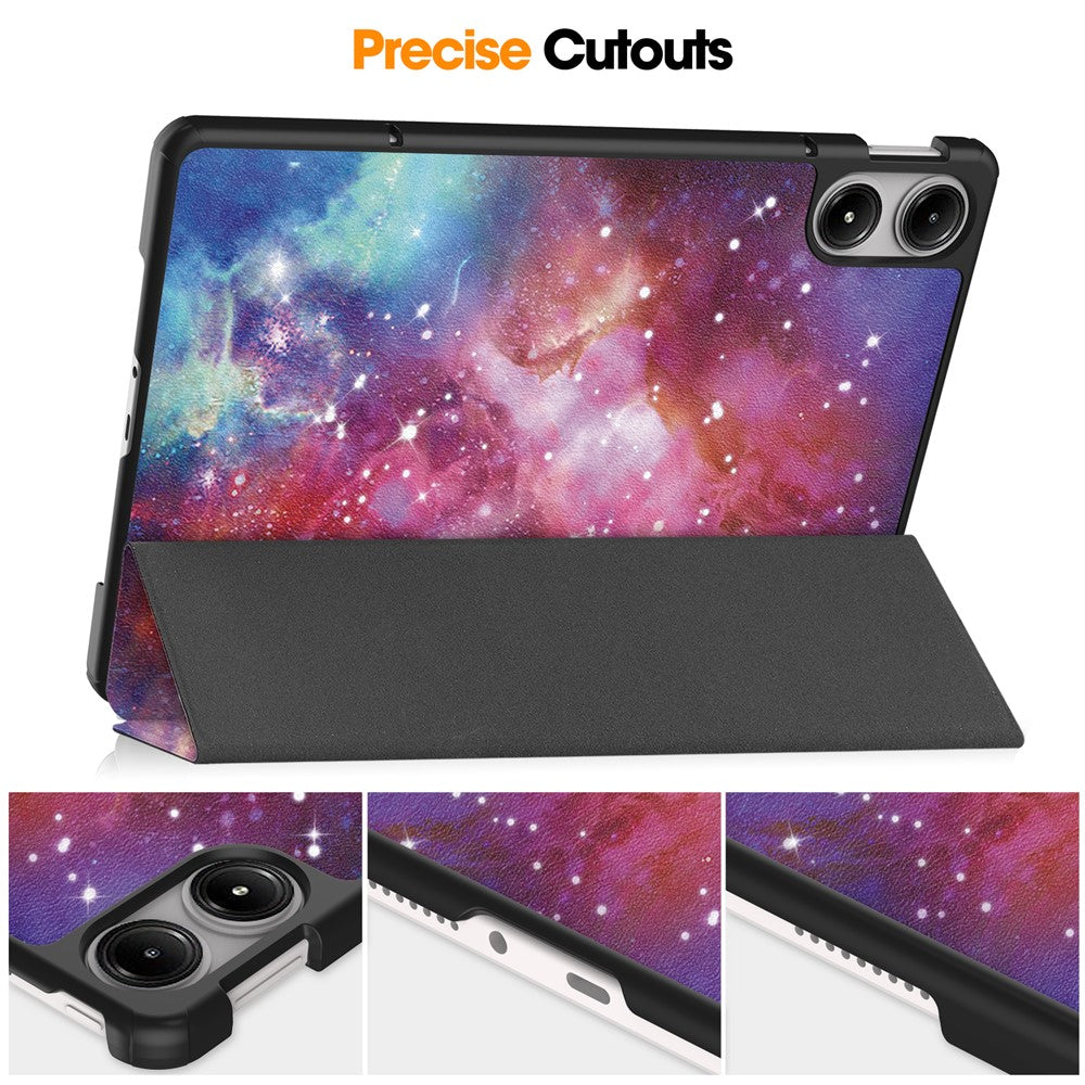 Tablet Case for Xiaomi Redmi Pad Pro/Pad Pro 5G/Xiaomi Poco Pad 4G Auto Wake/Sleep Trifold Stand Pattern Printed Leather Cover - Galaxy