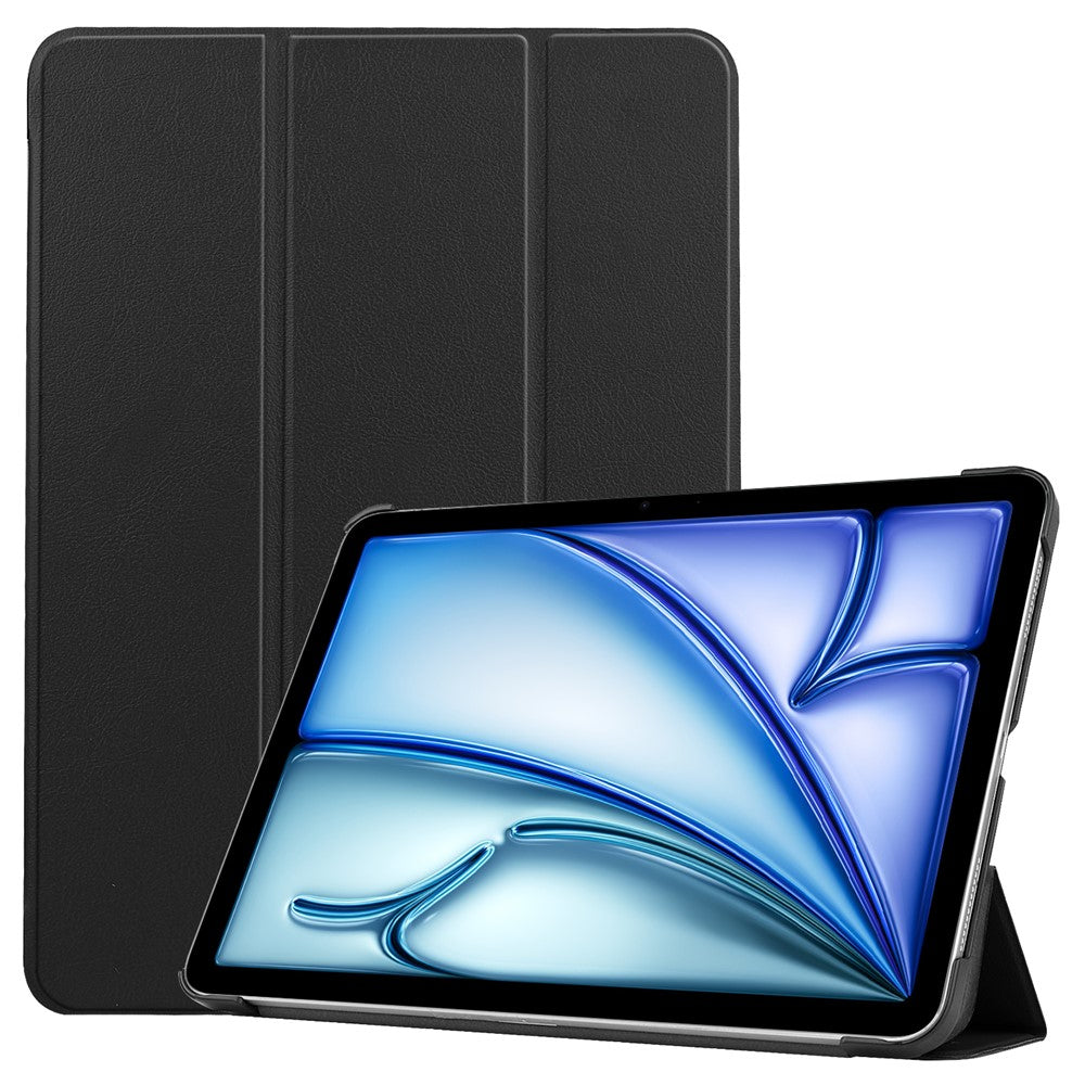 For iPad Air 13 (2025) / (2024) Case Wake/sleep Tri-Fold Stand Leather Tablet Cover - Black