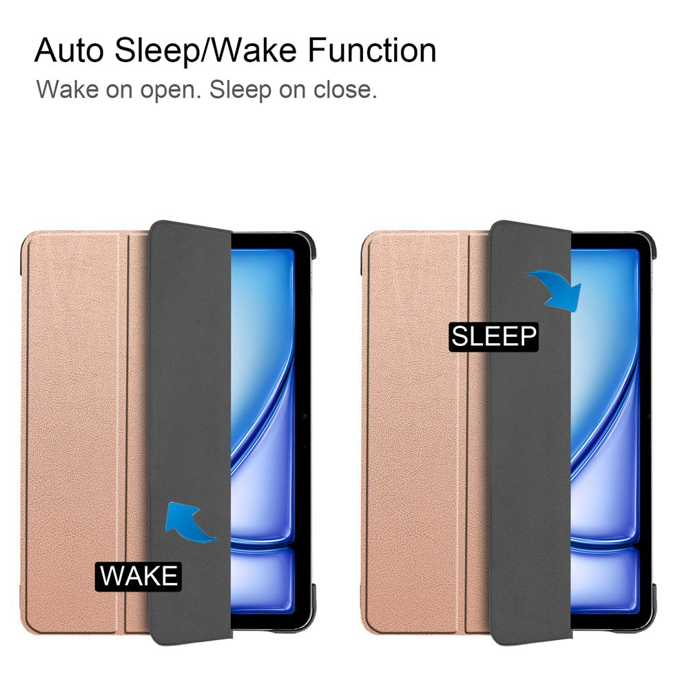 For iPad Air 13 (2025) / (2024) Case Wake/sleep Tri-Fold Stand Leather Tablet Cover - Rose Gold