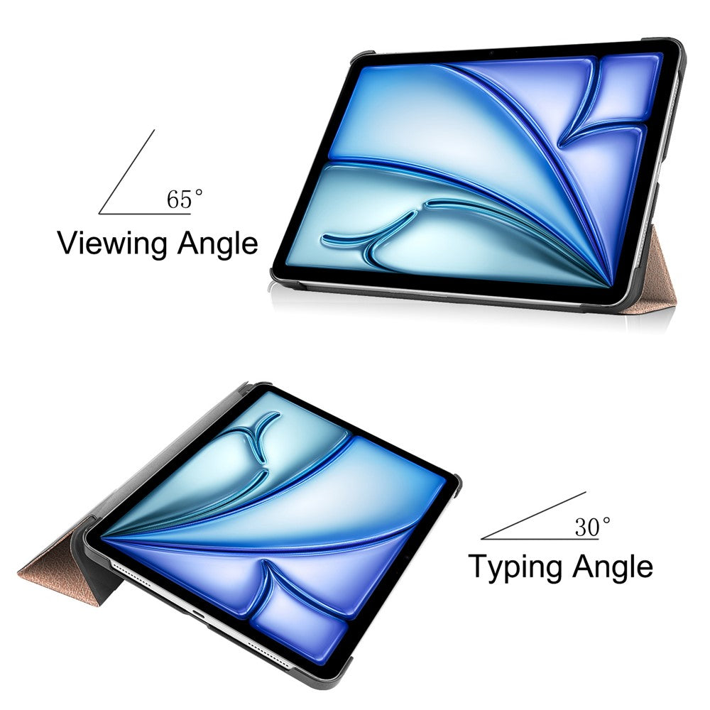 For iPad Air 13 (2025) / (2024) Case Wake/sleep Tri-Fold Stand Leather Tablet Cover - Rose Gold