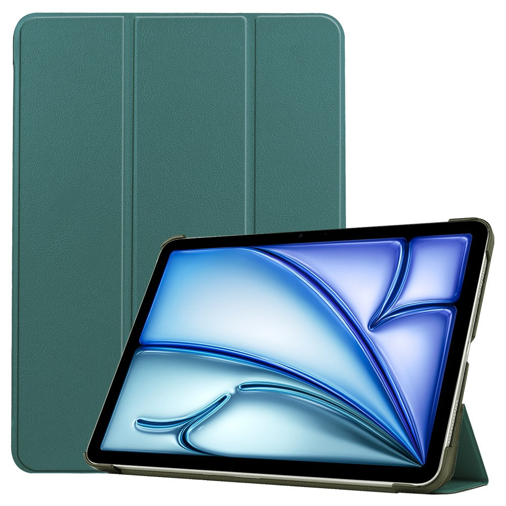For iPad Air 13 (2025) / (2024) Case Wake/sleep Tri-Fold Stand Leather Tablet Cover - Blackish Green