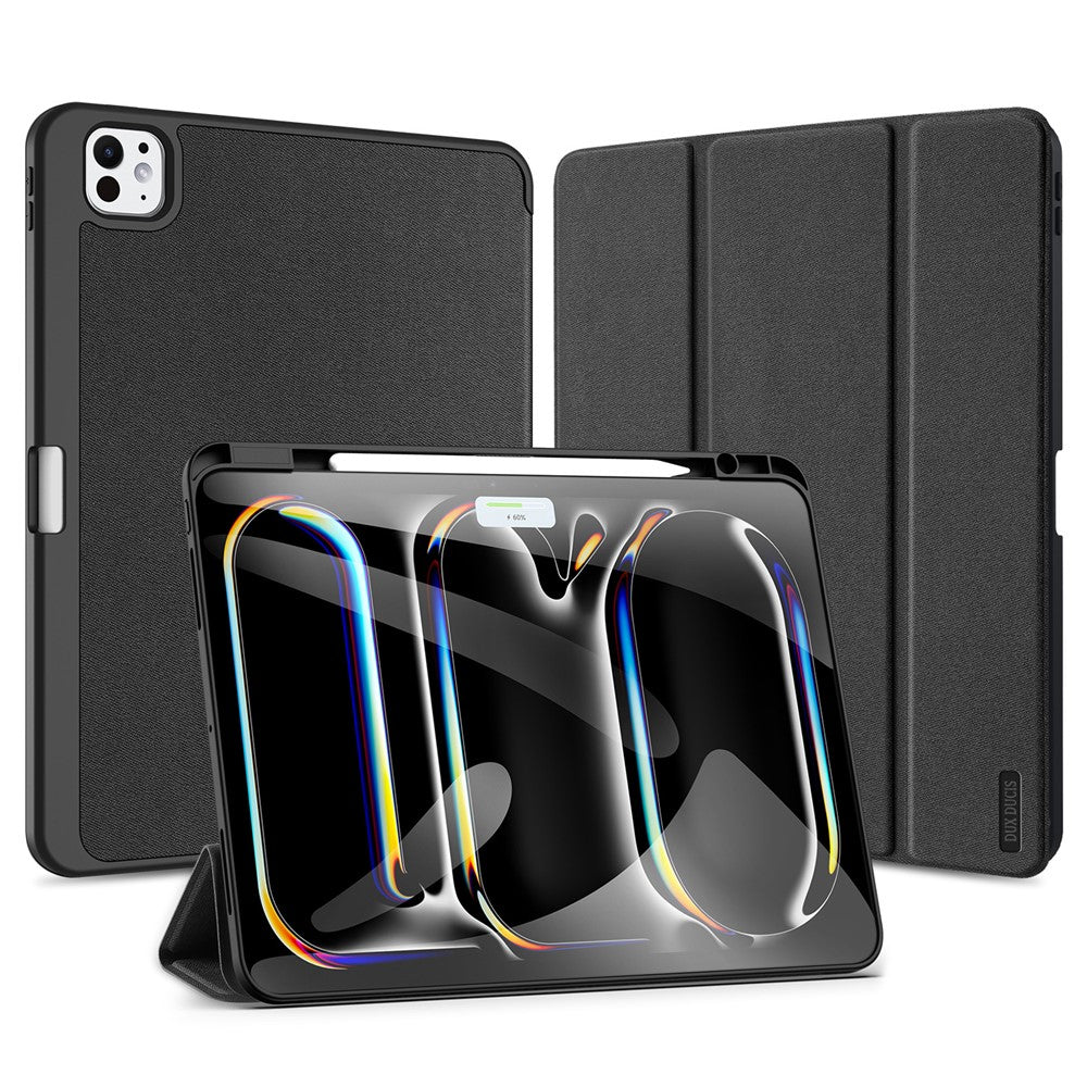 for iPad Pro 13 (2025) / 13 (2024) Case Tri-fold Stand Auto Sleep / Wake Folio Leather Tablet Cover - Black