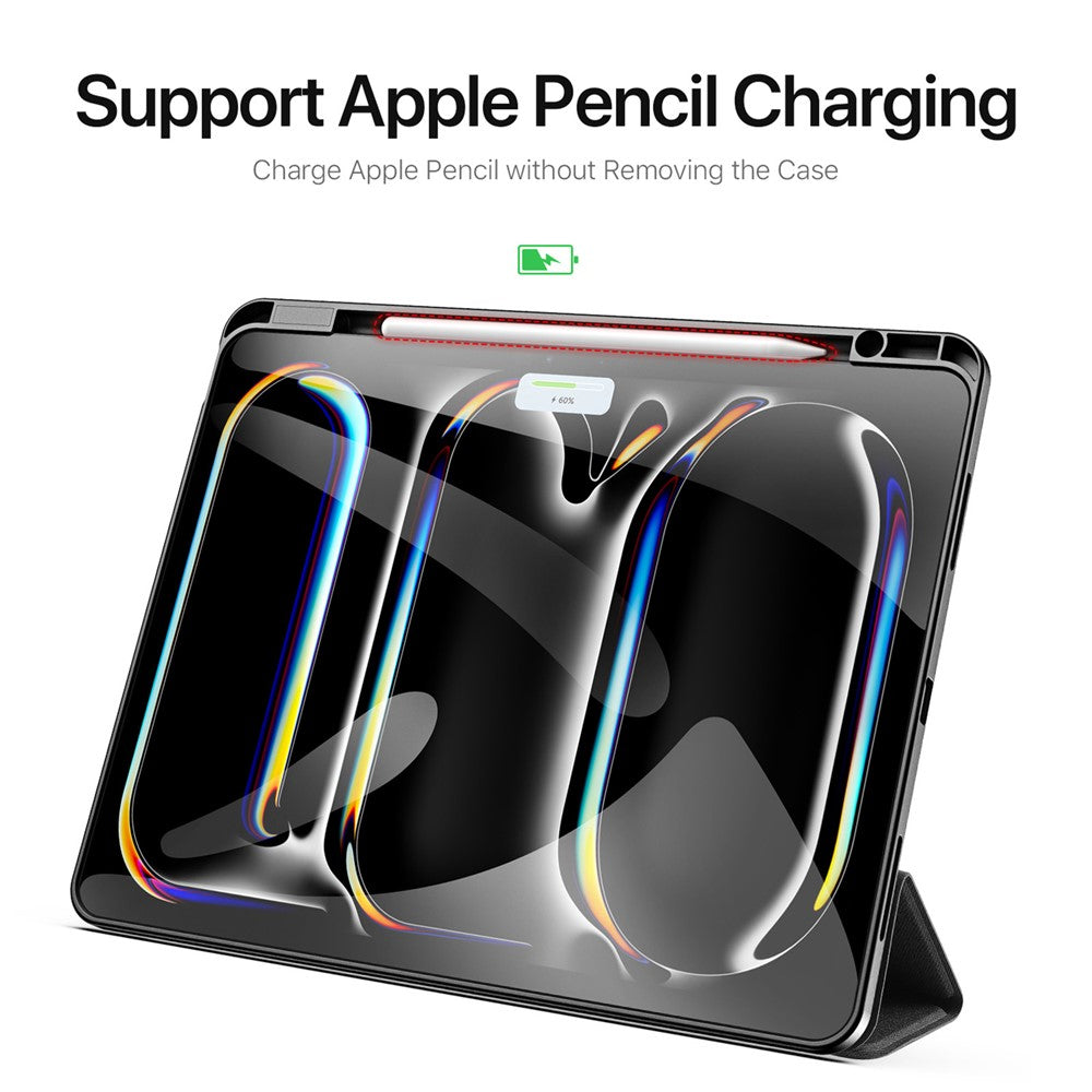 for iPad Pro 13 (2025) / 13 (2024) Case Tri-fold Stand Auto Sleep / Wake Folio Leather Tablet Cover - Black