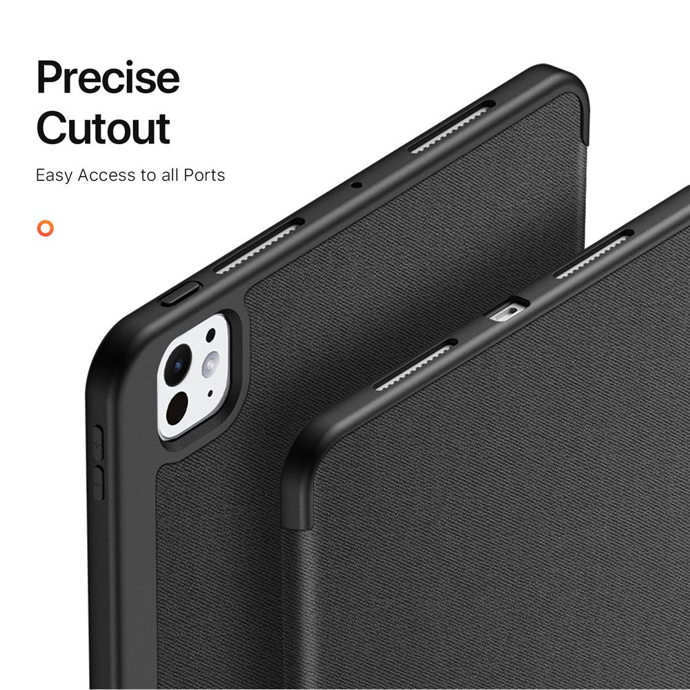 for iPad Pro 13 (2025) / 13 (2024) Case Tri-fold Stand Auto Sleep / Wake Folio Leather Tablet Cover - Black