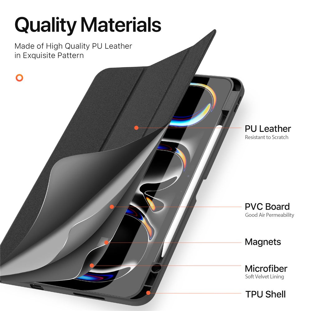 for iPad Pro 13 (2025) / 13 (2024) Case Tri-fold Stand Auto Sleep / Wake Folio Leather Tablet Cover - Black