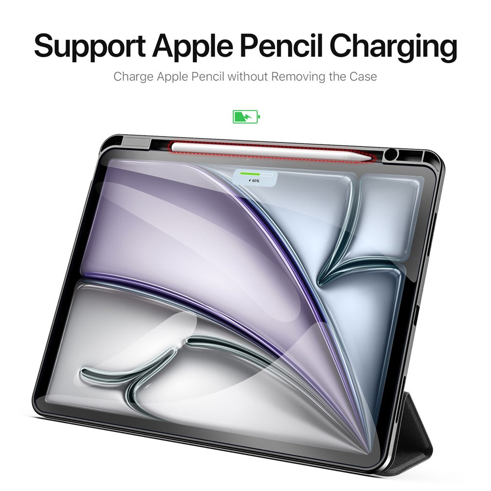 for iPad Air 13 (2025) / (2024) Case Tri-Fold Stand Leather Smart Tablet Cover with Pencil Holder - Black