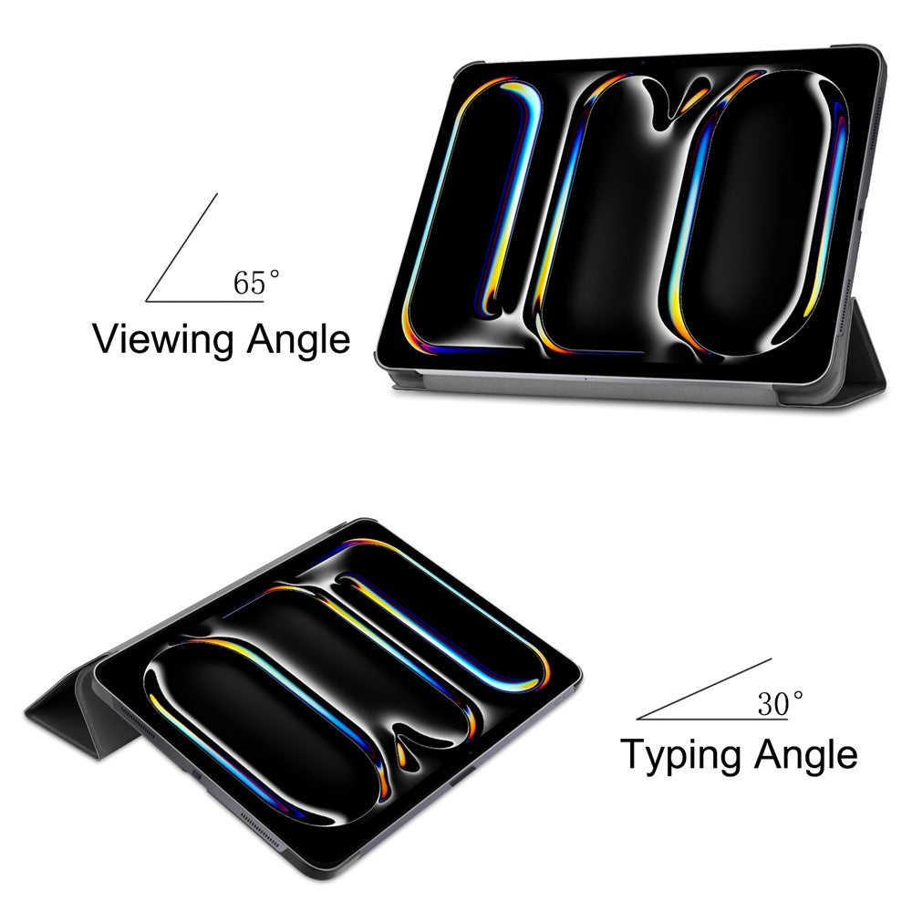 For iPad Pro 13 (2025) / 13 (2024) Case Wake/sleep Tri-Fold Stand Leather Tablet Cover - Black