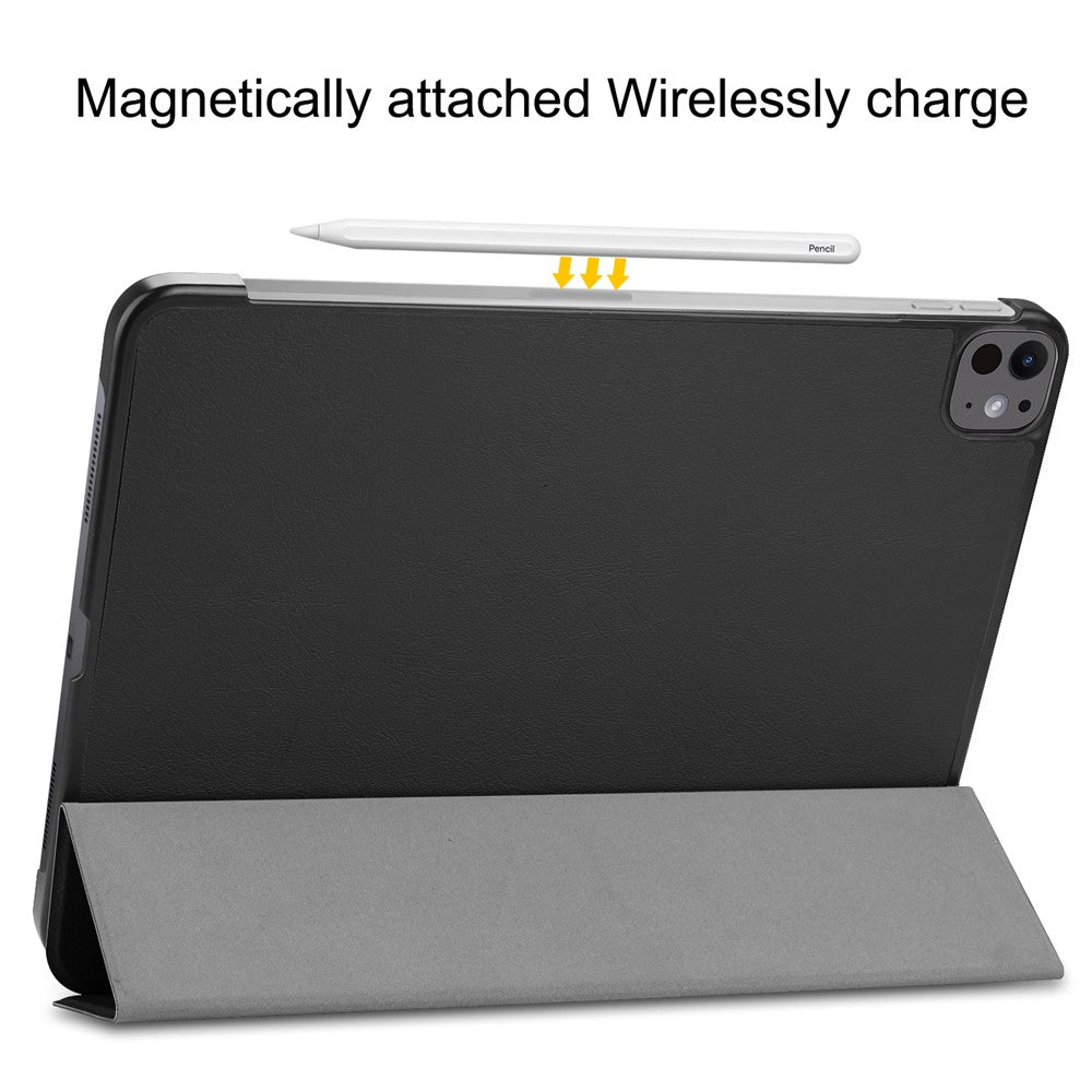 For iPad Pro 13 (2025) / 13 (2024) Case Wake/sleep Tri-Fold Stand Leather Tablet Cover - Black