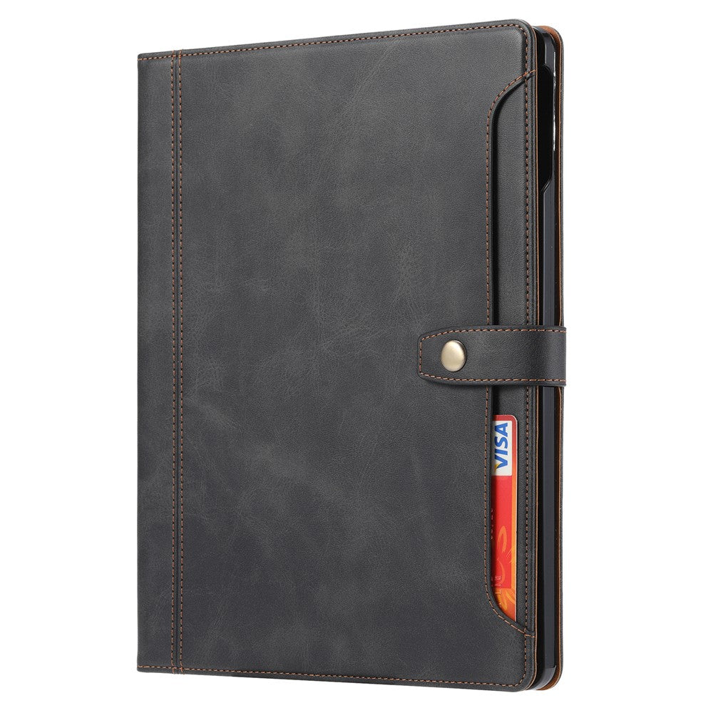 For iPad Pro 13 (2025) / 13 (2024) Case Outer Card Slot Leather Wallet Tablet Cover with Wake/sleep - Black