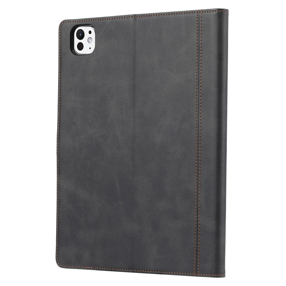 For iPad Pro 13 (2025) / 13 (2024) Case Outer Card Slot Leather Wallet Tablet Cover with Wake/sleep - Black